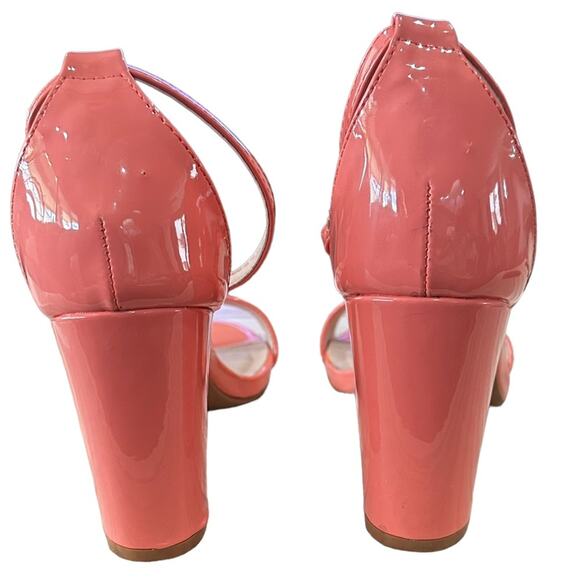 Qupid chunky block heels Faux peach Patent leather ankle straps size 8.5 - Picture 6 of 8